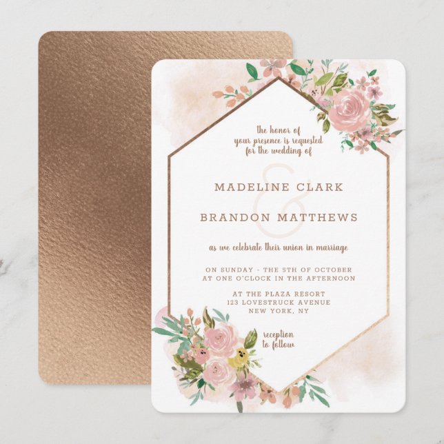 Verführerische Rose Vintage Blumenhexagon-RahmenWe Einladung (Vorne/Hinten)