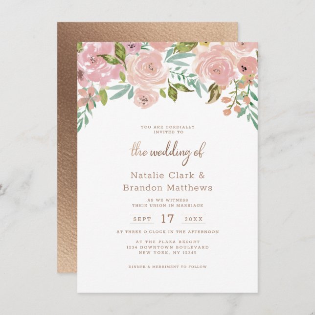 Verführerische Rose Vintage Rosa Blumenzehen Einladung (Vorne/Hinten)