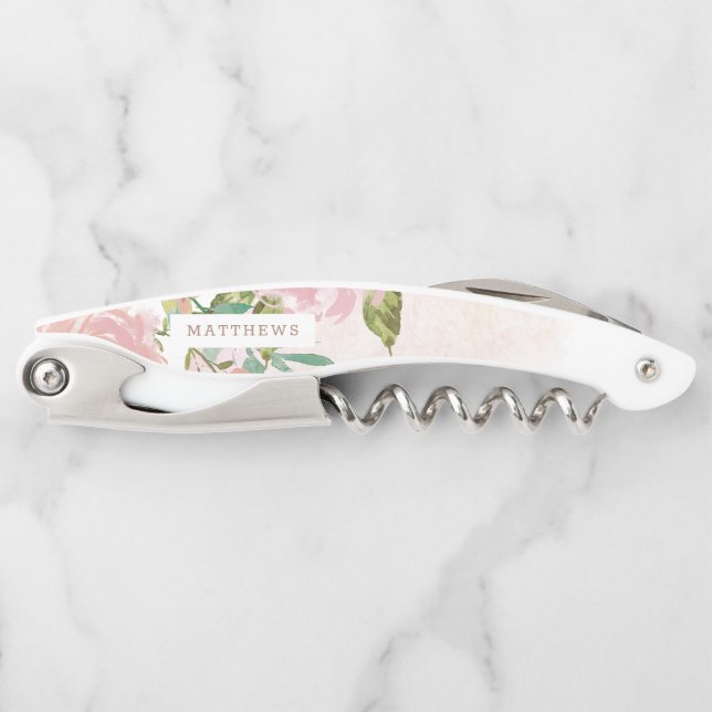 Verführerische Rose Vintage Staubrosa Hochzeitsmon Kellnermesser (Vorderseite)