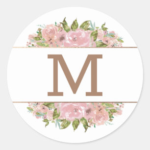 Verführerische Rose Vintage Staubrosa Monogramm-Ho Runder Aufkleber