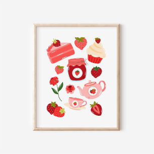 Verführerischer Erdbeer-Collage-Küchenkunst-Druck Poster