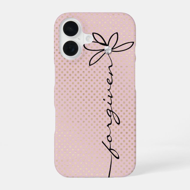 VERGEBEN Doodle Daisy Text Schimmerndes Gold Punkt iPhone 16 Hülle (Rückseite)