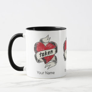 Vergeben und Verliebt Vintage-Tattoo-Herz Verlobun Tasse