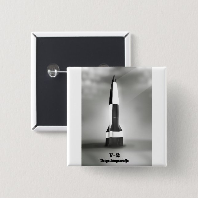 Vergeltungswaffe V2 Rakete B&W im Vintage-Stil. Button (Vorne & Hinten)