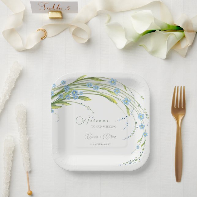 Vergessen-ich-nicht-Hochzeit Willkommen Pappteller (Hochzeit)