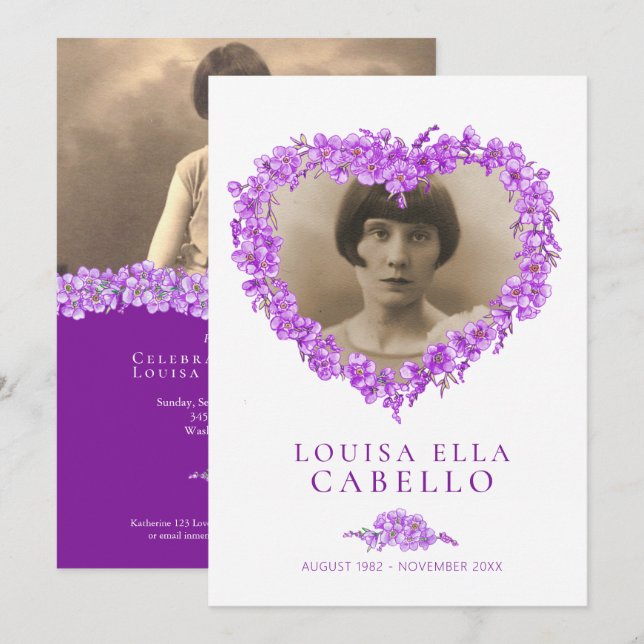 Vergessen-ich-nots Beerdigung lila Leben Einladung (Vorne/Hinten)