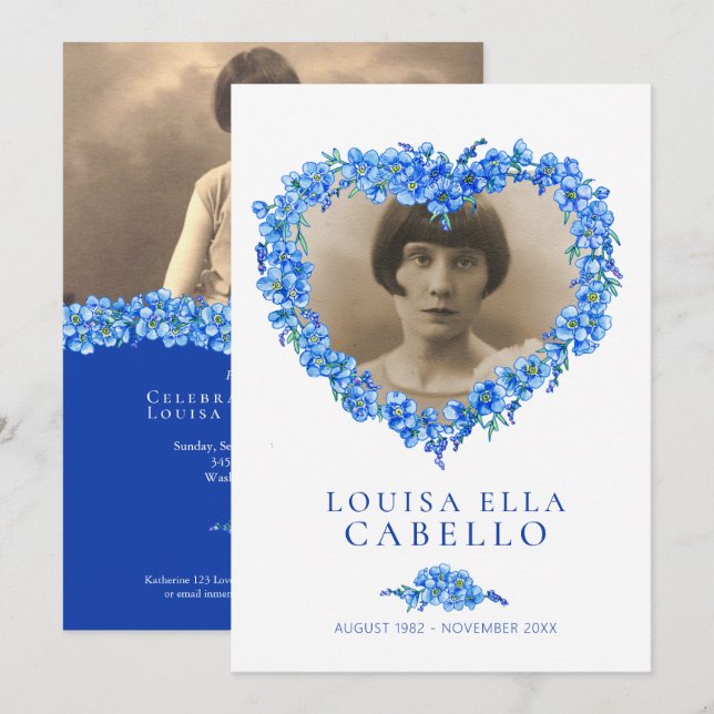 Vergessen-ich-nots Beerdigungsfeier des Lebens bla Einladung (Vorne/Hinten)