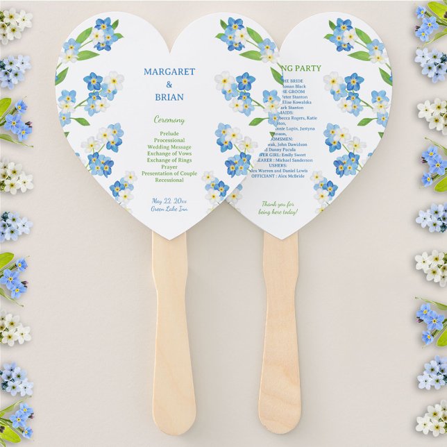 Vergessen-Me-Nots Blue & White Wedding Program Fächer (Forget-Me-Nots Blue & White Watercolor Wedding Program Hand Fan)