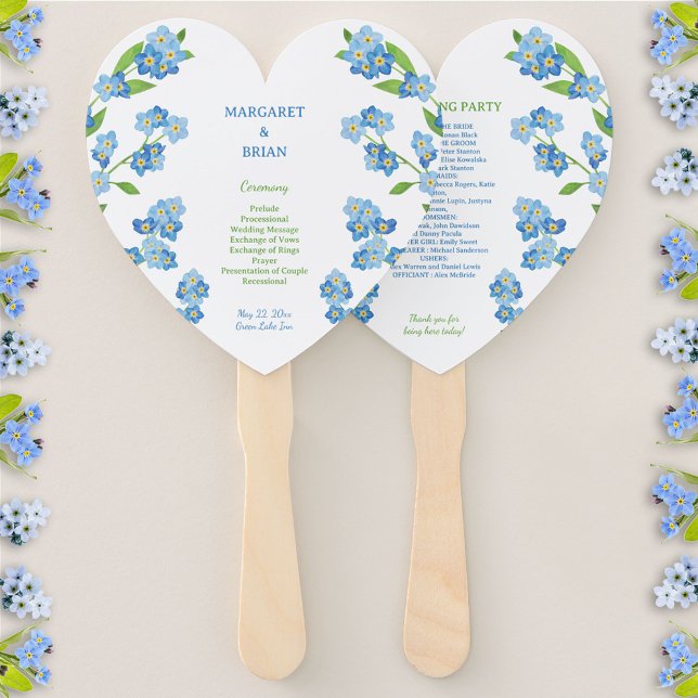 Vergessen-Me-Nots Blue Wildblume Wedding Program Fächer (Forget-Me-Nots Blue Watercolor Wedding Program Hand Fan)