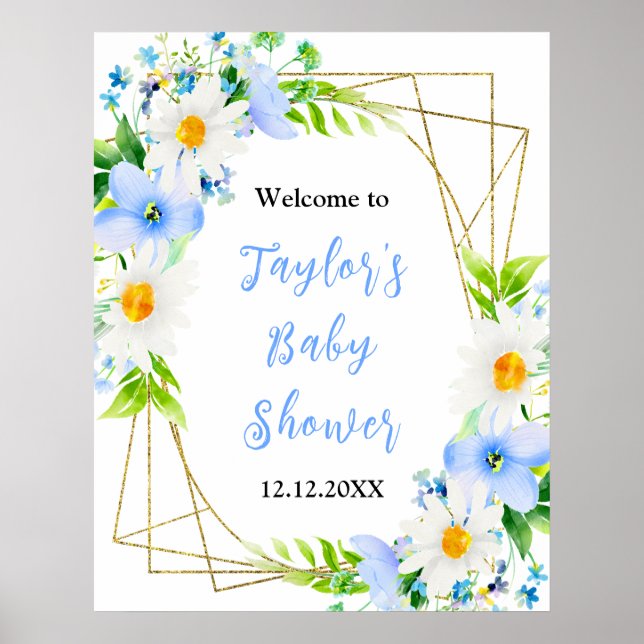 Vergessen-Me-Nots Daisies Babydusche Begrüßungszei Poster (Vorne)