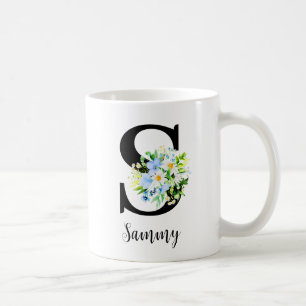 Vergessen-Me-Nots und Daisis Monogramm Name Kaffeetasse