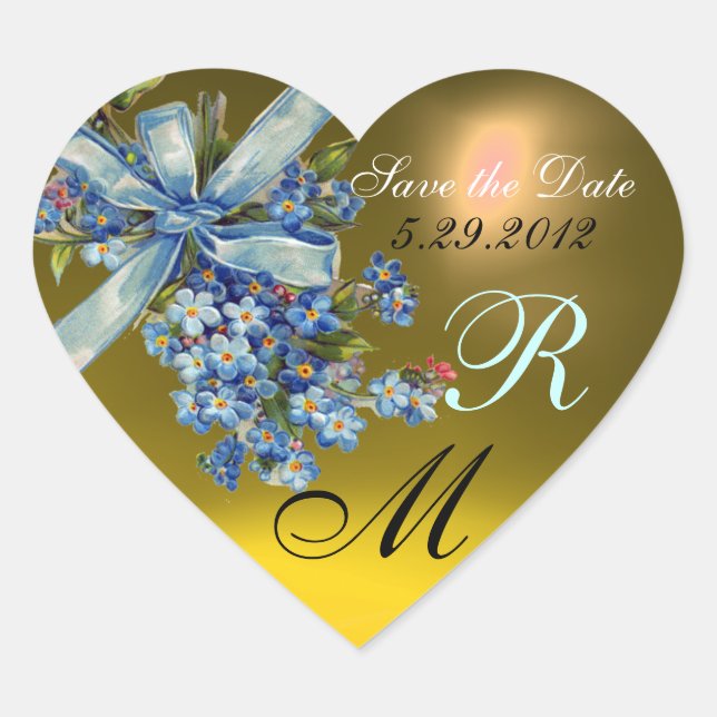 VERGESSEN MICH NOTS MONOGRAM , WEDEDY PARTY gelb b Herz-Aufkleber (Vorderseite)