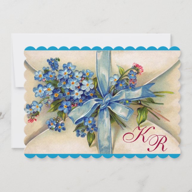 VERGESSEN MICH NOTS MONOGRAM ,WEDING PARTY Blue Wh Einladung (Vorderseite)