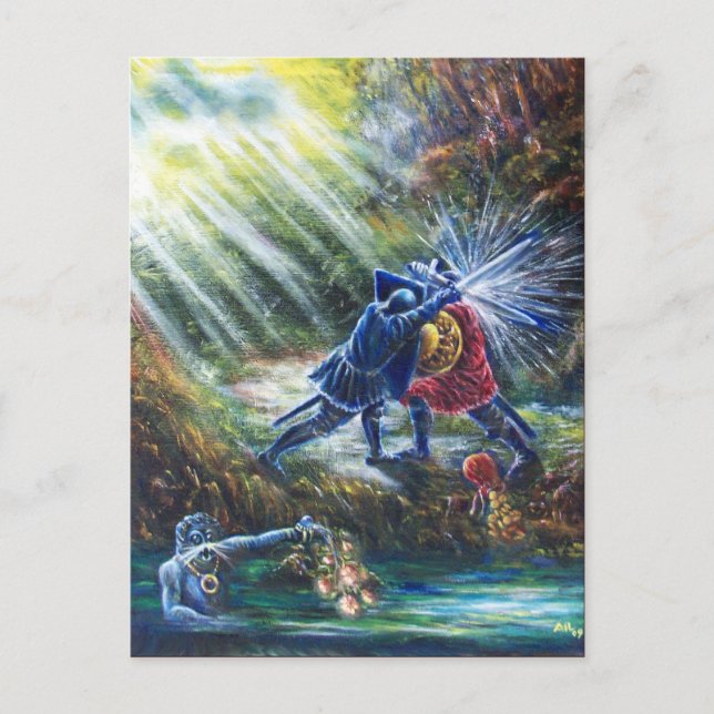 VERGESSEN ROSE kämpfen Ritter, Geld und Teufel Postkarte (Vorderseite)