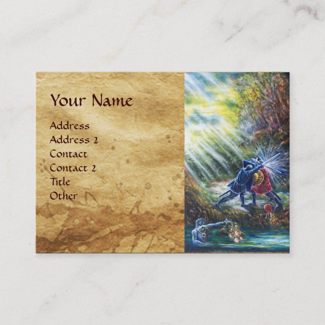 VERGESSEN ROSE kämpfen Ritter, Teufel, Pergament Visitenkarte (Vorderseite)