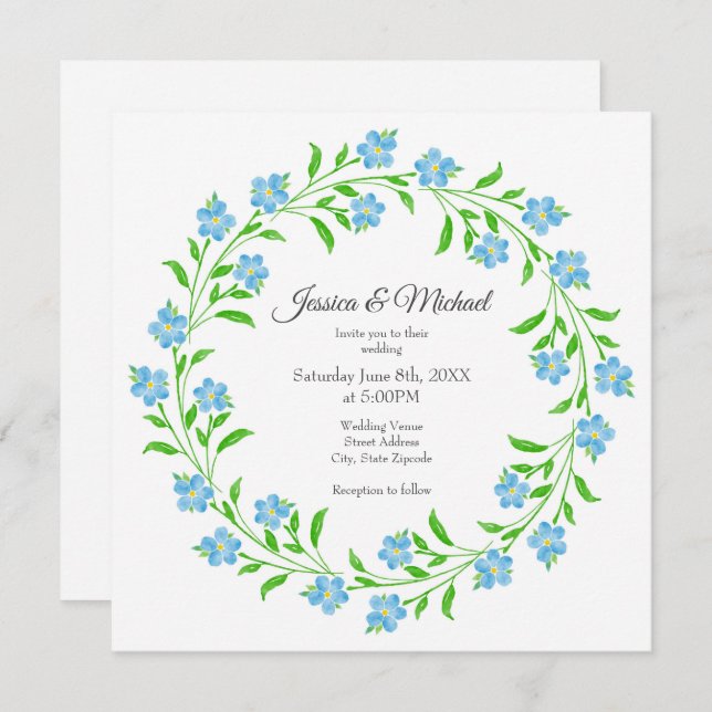 Vergessen Sie Mich Nots Wasserfarbenblumenschrei Einladung (Vorne/Hinten)