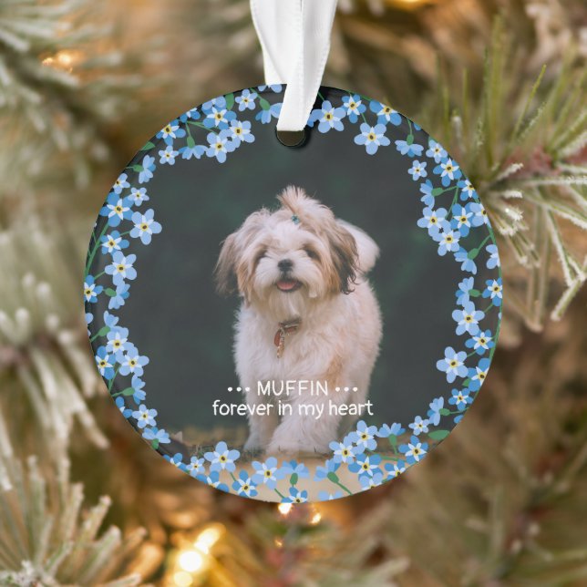 Vergessen Sie mir nicht, 2 Foto Name Pet Memorial Ornament (Baum)