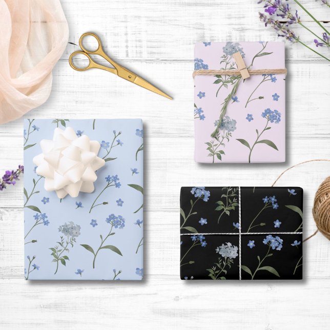 Vergessen Sie mir nicht blaue Blume Geschenkpapier Set (In situ)