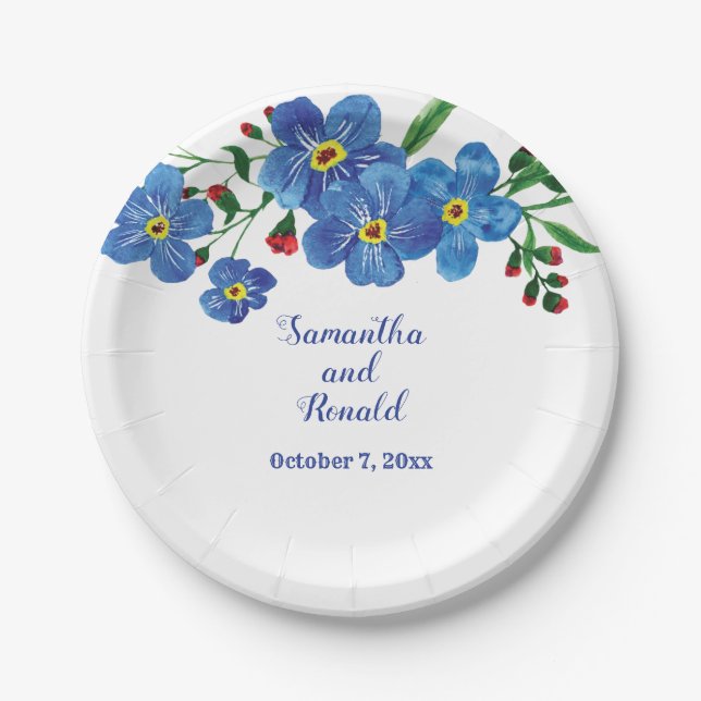 Vergessen Sie mir nicht blaues Blumenzettel Pappteller (Vorderseite)