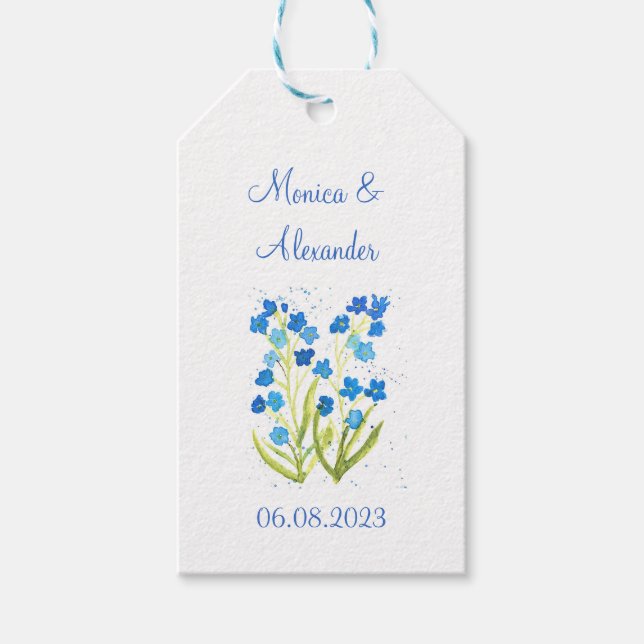 Vergessen Sie mir nicht Blue Floral Wedding Party Geschenkanhänger (Vorderseite)