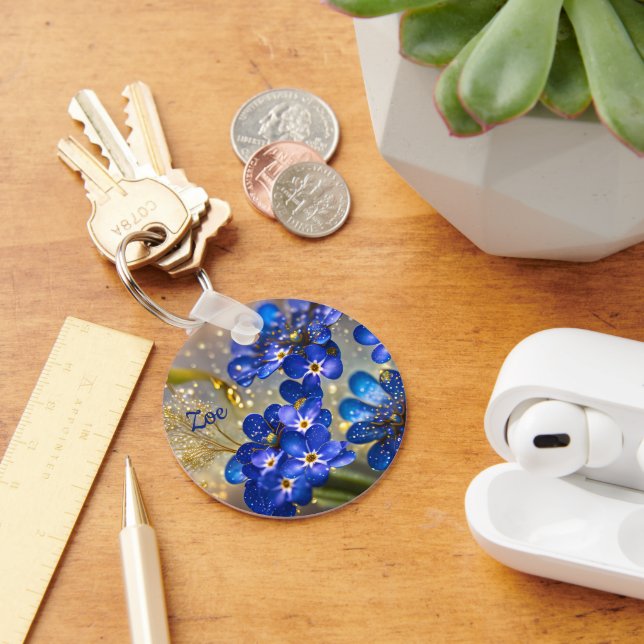 Vergessen Sie nicht die Blume mit Goldakzenten Schlüsselanhänger (Schreibtisch)