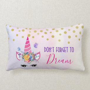 Vergessen Sie nicht zu träumen Rosa Einhorn & Conf Lendenkissen