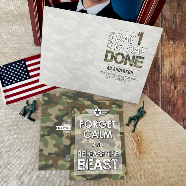 Vergessen Sie Ruhe Funny Militärische Camouflage B Karte (Funny Military Camo basic training boot camp encouragement card, forget calm release the beast)