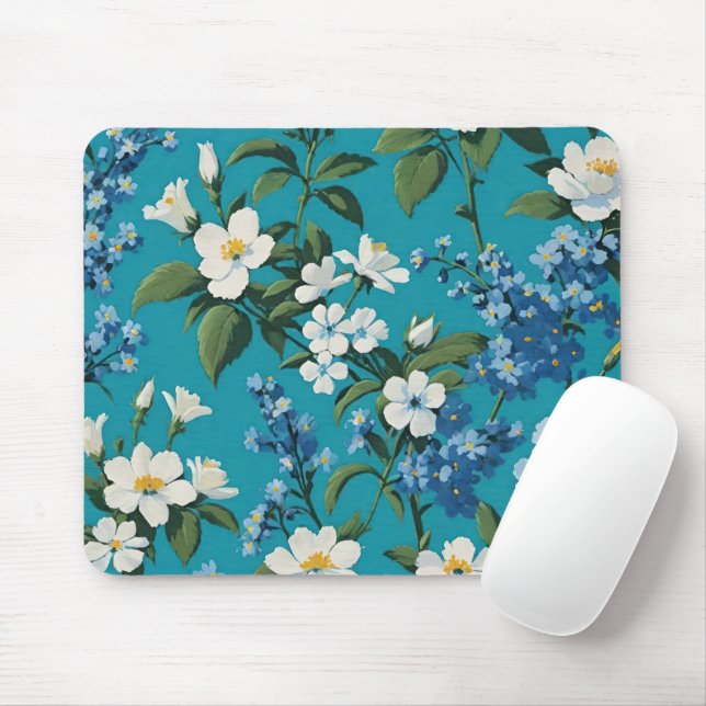 Vergessene-me-Noten und kleine weiße Blume Aquamar Mousepad (Mit Mouse)