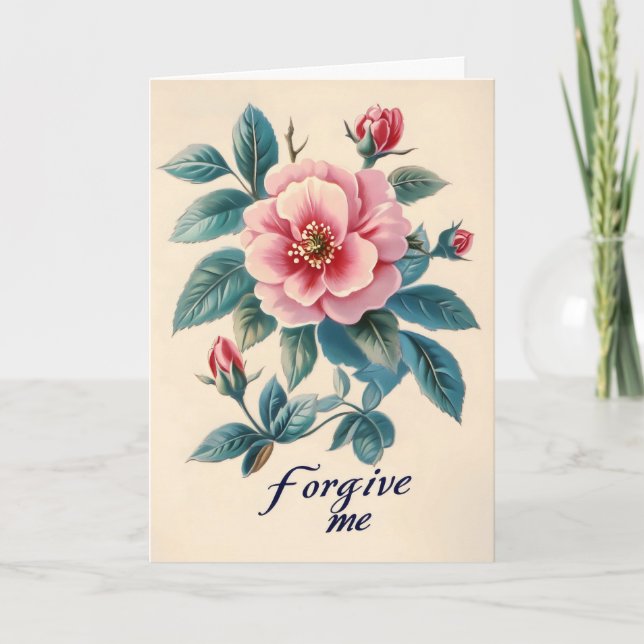 Vergib mir Rosa Retro Feiertagskarte (Vorderseite)