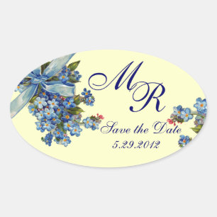 VERGISMEINNICHT MONOGRAMM, HOCHZEITSPARTY blau cre Ovaler Aufkleber