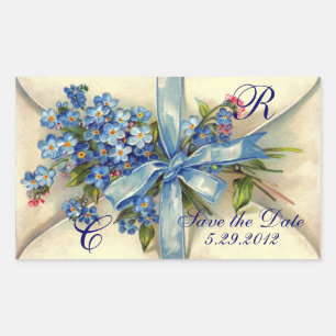 VERGISMEINNICHT MONOGRAMM, HOCHZEITSPARTY blau cre Rechteckiger Aufkleber
