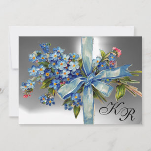 VERGISMEINNICHT MONOGRAMM HOCHZEITSPARTY blau weiß Einladung