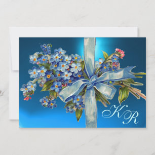VERGISMEINNICHT MONOGRAMM HOCHZEITSPARTY blauer Ed Einladung