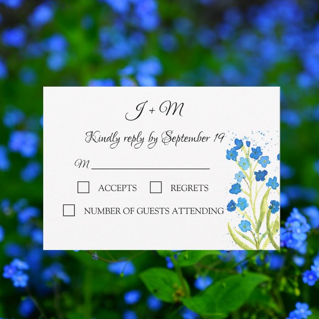 Vergiss mich nicht Blue Floral Blume Hochzeit RSVP Karte (Von Creator hochgeladen)