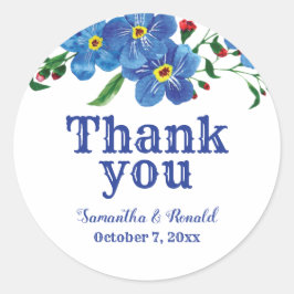 Vergiss mich nicht Blue Watercolor Wedding Danke Runder Aufkleber
