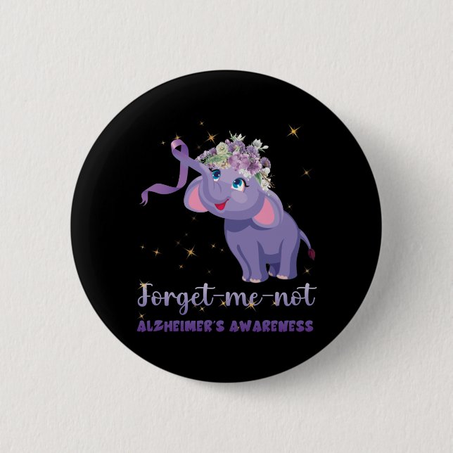 Vergiss nicht Alzheimers Awareness Elephant Blume Button (Vorderseite)