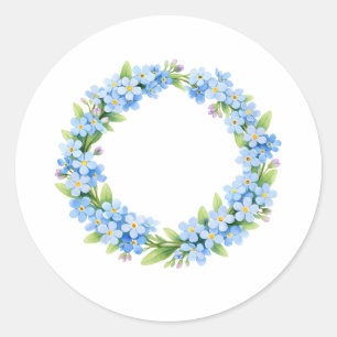 Vergissmeinnicht-Blumenkranz im Wasserfarb-Stil  Runder Aufkleber