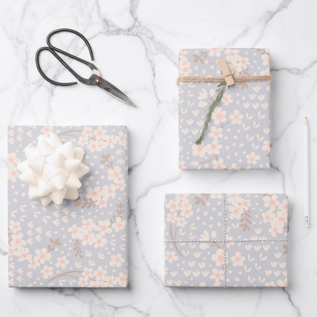 Vergissmeinnicht-Blumenmuster Geschenkpapier Set (Vorderseite)