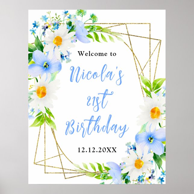 Vergissmeinnicht Gänseblümchen Geburtstags-Willkom Poster (Vorne)