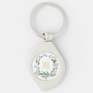Vergissmeinnicht-Kranz mit Monogramm Blaue Blumen Schlüsselanhänger