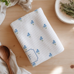 Vergissmeinnicht Wasserfarbe Blaue Blume Monogramm Geschirrtuch