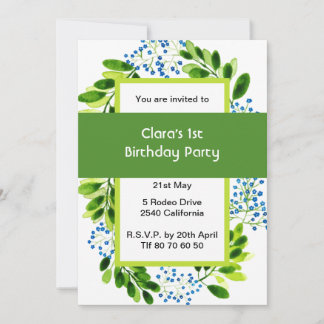 Vergissmeinnichtblaue Blume 1. Geburtstag Grüne Pa Einladung