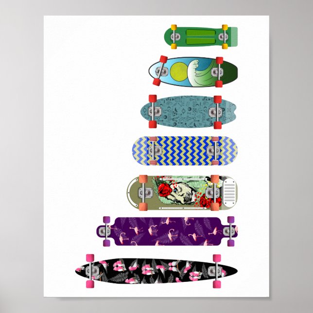Vergleich der Größe der Skateboards Poster (Vorne)
