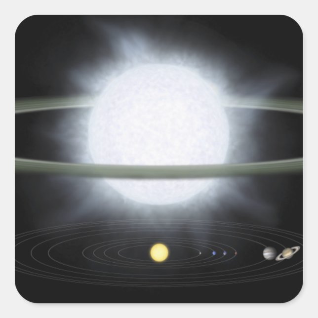 Vergleich der Größe eines übergroßen Sterns Quadratischer Aufkleber (Vorderseite)