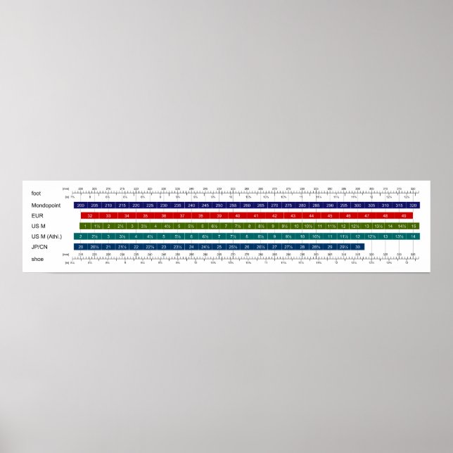 Vergleichstabelle für die Schuhgröße bei Erwachsen Poster (Vorne)