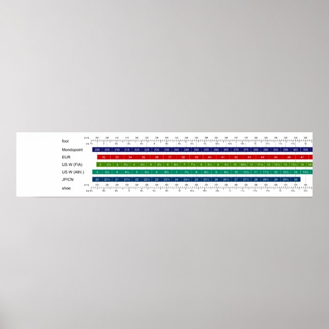 Vergleichstabelle für die Schuhgröße von Erwachsen Poster (Vorne)