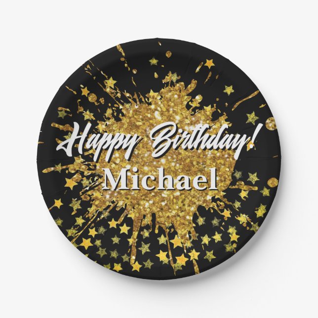 Vergnügen goldene Funkeln Glitzer Graffiti Anstric Pappteller (Vorderseite)