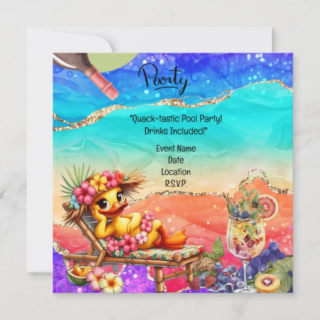 "Vergnügen Sie sich: Duck Pool Party mit Drinks!" Einladung (Vorderseite)