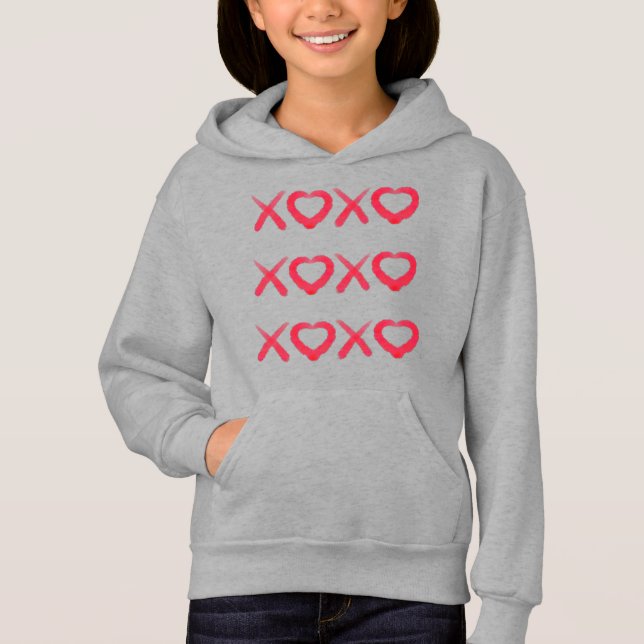 Vergnügt rot bedrückt XOXO Liebe Küsse Hoodie (Vorderseite)