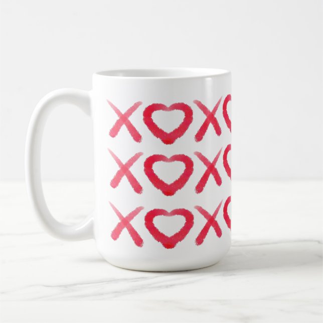 Vergnügt rot bedrückt XOXO Liebe Küsse Kaffeetasse (Links)